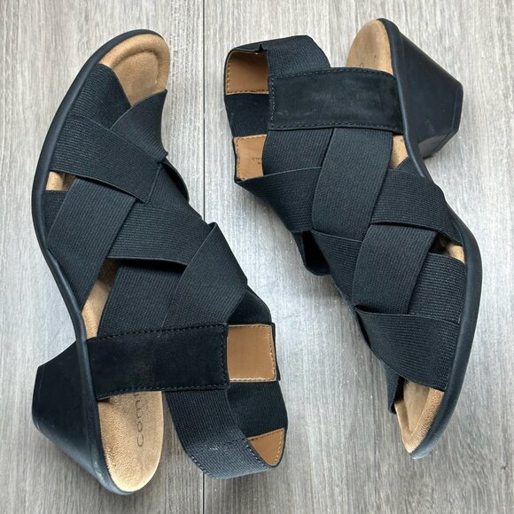 Comfortiva Sandals Women Sz 6.5M Elastic Criss Cross Strap Farrow Open Toe Black - Picture 5 of 12